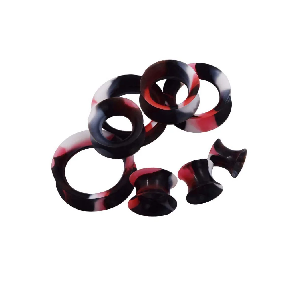 Серьги для пирсинга, пробки и тоннели, 2 шт, силиконовые растяжки для ушей, гибкие ювелирные изделия с расширителем для тела, женские аксессуары - Окраска металла: Red Black White