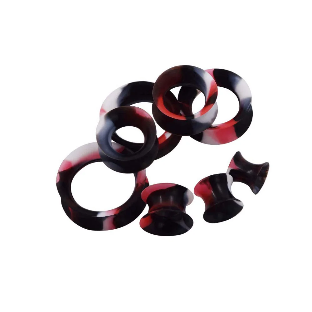 Red Black White Серьги для пирсинга, пробки и тоннели, 2 шт, силиконовые растяжки для ушей, гибкие ювелирные изделия с расширителем для тела, женские аксессуары - Окраска металла: Red Black White