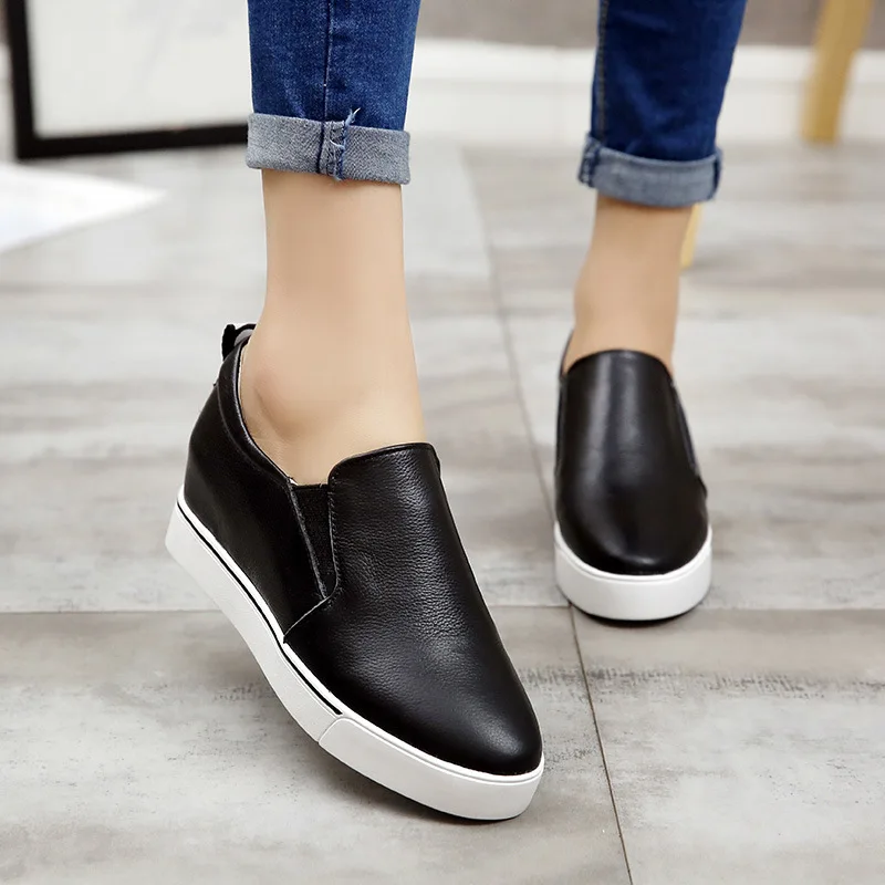 

2018 Spring And Autumn New Style Genuine Leather White Shoes Shallow Mouth Flat Elevator Comfortable Loafers Slip-on WOMEN'S Sho