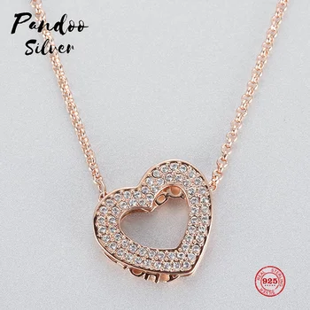 

PANDOO Fashion Charm Pure 925 Silver Original 1:1 Copy, Playful Love Shape Exquisite Wild Necklace Female Luxury Jewelry Gifts