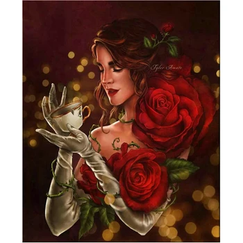 

Beauty and coffee cup DIY Diamond Painting Red rose Full Diamond Embroidery Mom love baby Cross Stitch woman mosaic Home Decor