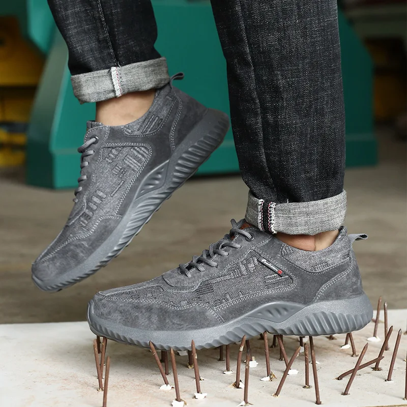 Mens High Top Breathable Shoes Steel Toe Anti-smash Protective Work Shoes Boots Puncture-proof Safety Shoes Spring And Autumn