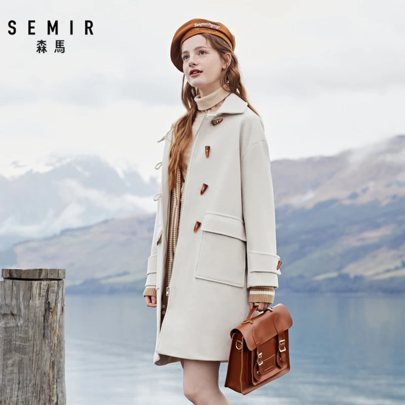 SEMIR, зимнее новое шерстяное пальто, женская длинная куртка, Ретро стиль, с отворотом, с роговой пряжкой, пальто