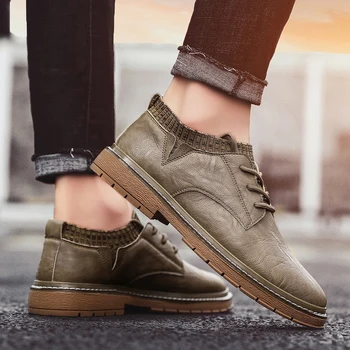 

Men's shoes trend wild casual tide shoes Men leather shoes High Quality Elastic band Fashion design Solid Tenacity Comfortable