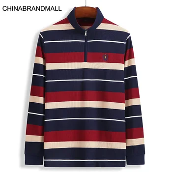 

Autumn Men Plus Fat Plus Size Business Leisure Lapel Stripes Long Sleeve T Shirt Male Fat Man Top