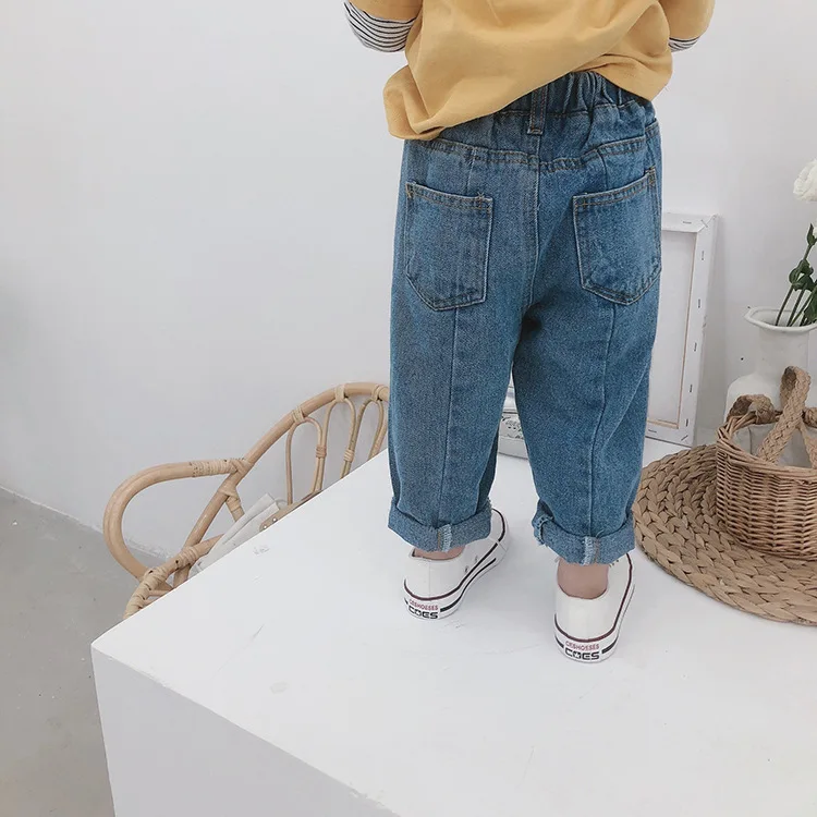 Spring Autumn boys girls casual 2 buttons denim pants kids fashion all-match patchwork jeans