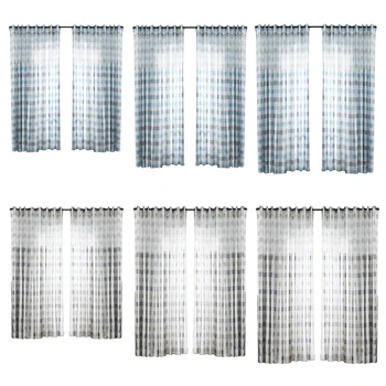 

1x Plaid Windows Tulle Curtains Screening Yarn Drapes Sheer for Living Bedroom Mildew Resistant Bath Curtain Bathroom Decor