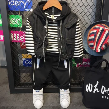 

Kids Clothes Baby Boy long sleeved hoodie +cowboy vest + pants 3pcs Set Fashion Children Clothing Sports Suit For Boy 2-6year