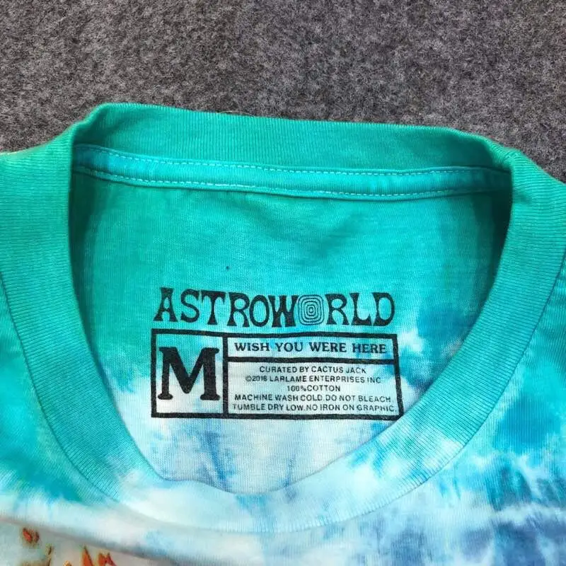 19SS с изображением Трэвиса Скотта Astroworld футболка смайлик галстук краситель футболки с изображением Трэвиса Скотта футболка хип хоп астромир мужские и женские