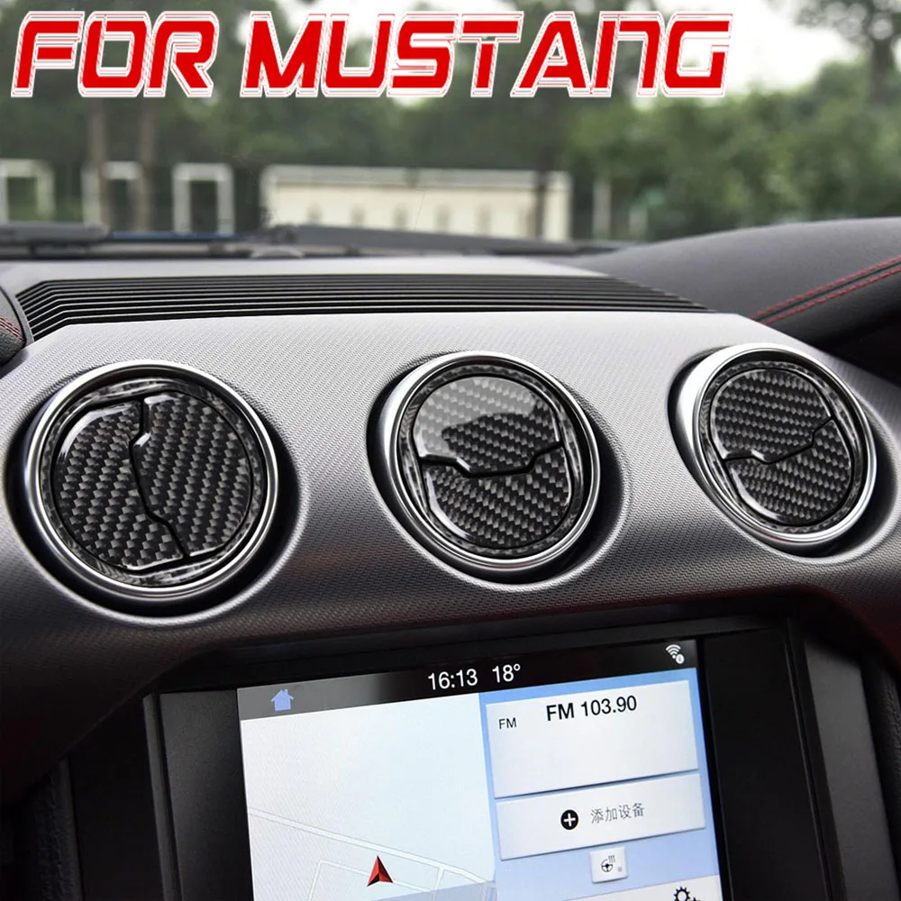 Настоящее углеродное волокно для Ford Mustang автомобильные аксессуары центральный кондиционер на выходе рама кондиционера наклейка для автомобиля