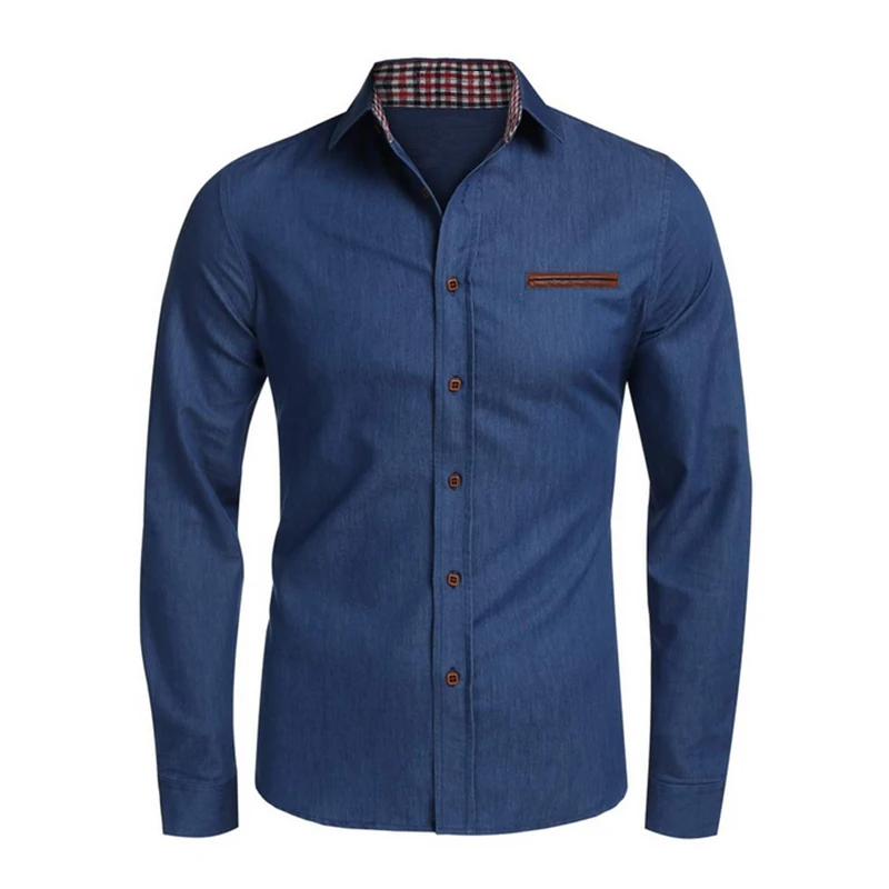 Мужские лацканы Slim Fit сплошной цвет карман бизнес с длинным рукавом одной пряжкой Осень Повседневная Блузка