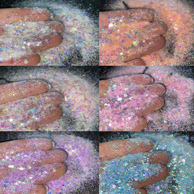 50 G/Borsa Magic Protein Series Nail Flake Glitter Ab Iridescenza Mix-Size Paillettes, Albume Assemblare Paillettes Manicure # & D & H12