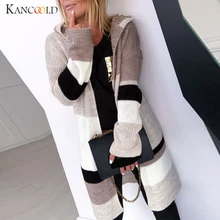 KANCOOLD пальто женские модные повседневные Лоскутные вязанные свитера с длинным рукавом кардиганы с капюшоном Новые пальто и куртки для женщин 2019AUG30
