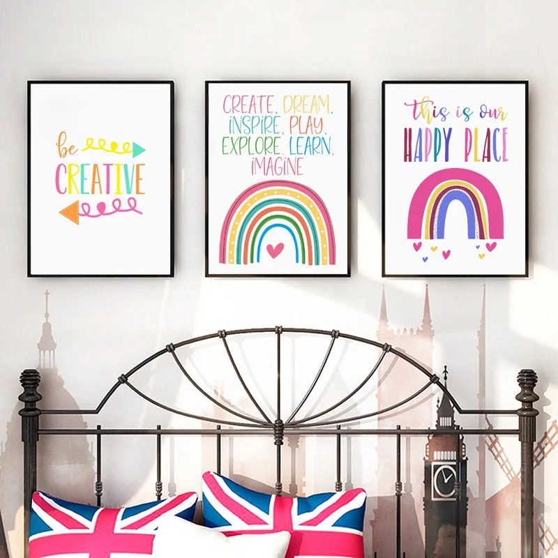 Create Dream Inspire Canvas Poster Nursery Quote Wall Art Print Painting Nordic Picture Kids Bedroom Decor You Art My Sunshine