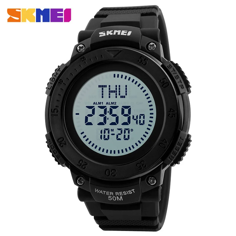 

Skmei 1236 Outdoor Compass World Time Countdown Silica Gel Electronic Waist Watch