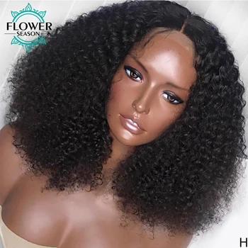 

200% Density Afro Kinky Curly Wigs Human Hair Lace Front Wigs Brazilian Remy 13x6 Lace Curly Wig Bleached Knots FlowerSeason