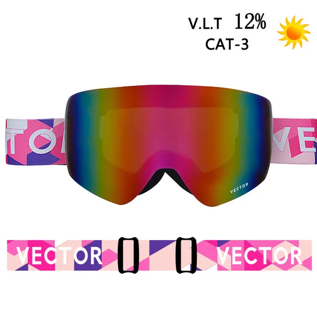 VECTOR Brand Ski Goggles Men Women Double Lens UV400 Anti-fog Skiing Eyewear Snow Glasses Adult Skiing Snowboard Goggles - Цвет: pink white