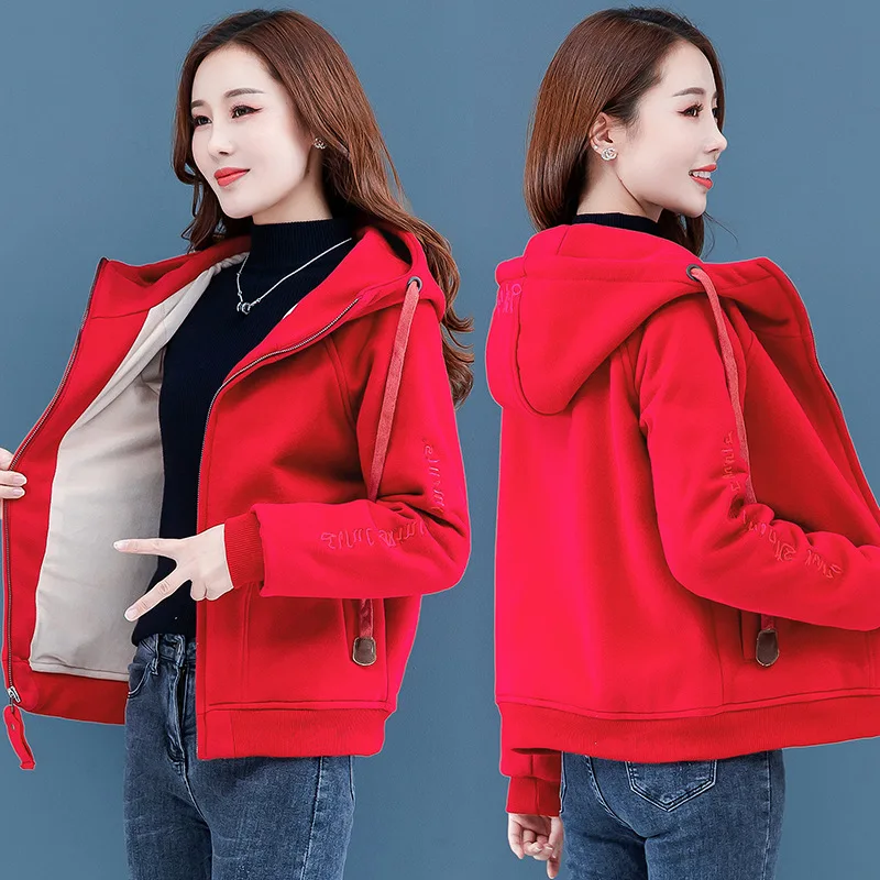 

Short plus Velvet Hoodie Women's Thick 2019 New Style Autumn & Winter Loose Tops Zipper Korean-style Loose-Fit Hooded Coat