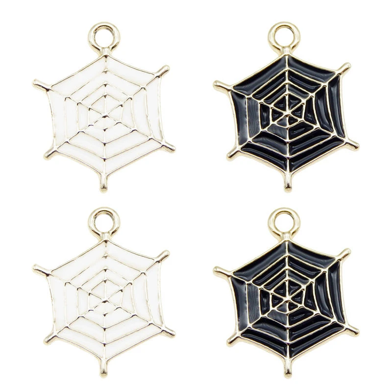 Julie Wang 6PCS Enamel Spider Web Charms Black White Cartoon Halloween Cobweb Pendants Alloy Jewelry Making Accessory | Украшения и