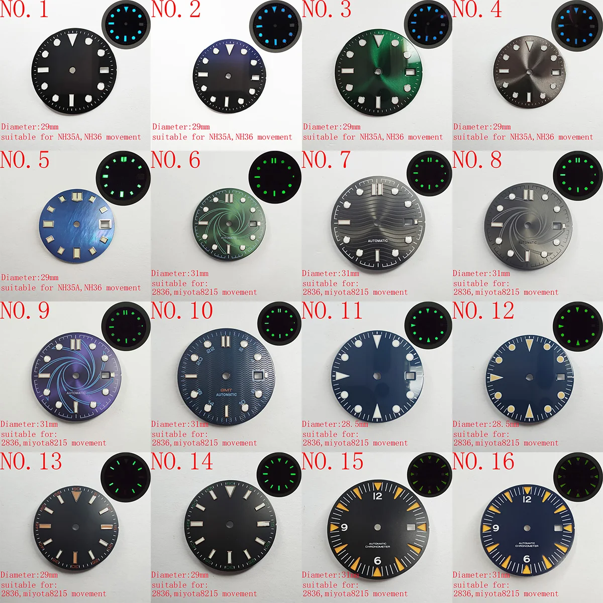 Детали для часов 29-31 мм стерильный циферблат светящийся NH35 ETA 2836 2824 Mingzhu 2813 Miyota 8215 |