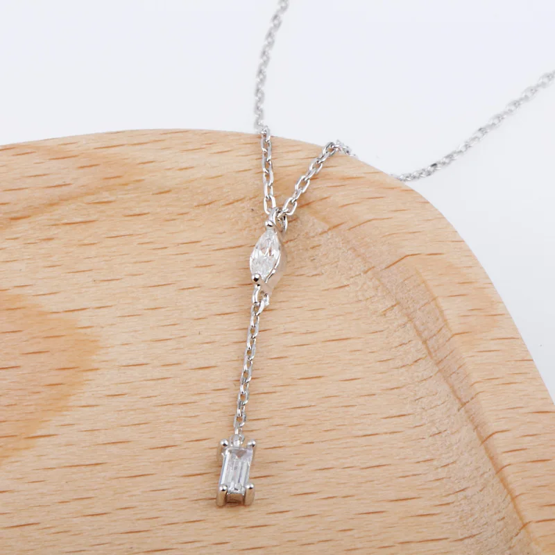 

Japanese-style Necklace 925 Sterling Inlaid Horse Eye Zircon Short Choker Square Zircon Tassel Necklace Necklace