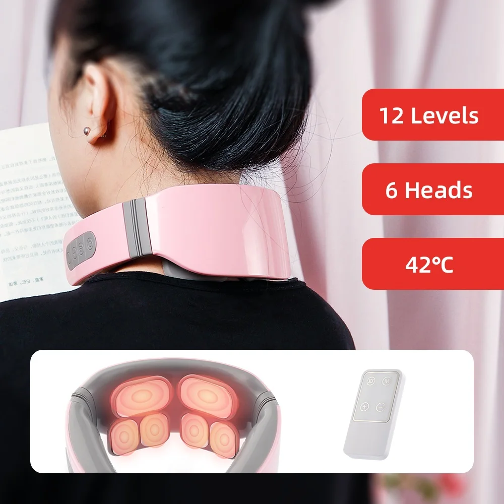 6 Heads TENS Electromagnetic Pulse Smart Neck Massager Shoulder Heating Massage Tuina Kneading Machine Deep Muscle Relexation