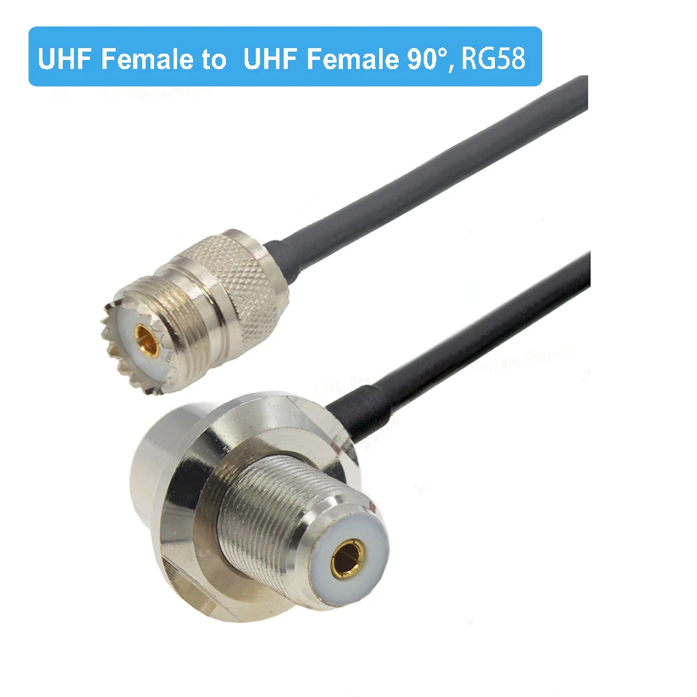 Elbow UHF SO239 Female Right Angle to UHF Female 90 Degree RG58 Pigtail Extension Cable for CB Radio Ham Radio FM Transmitter