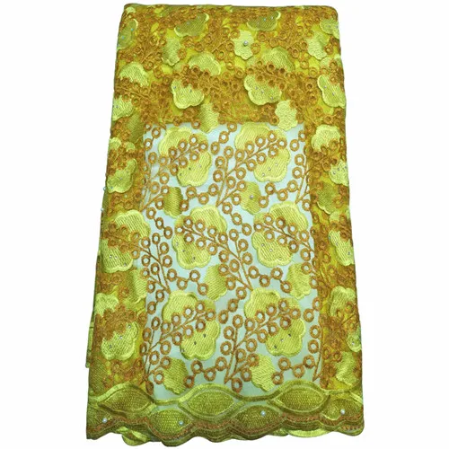 Цвет: желтый New African Beaded Lace Fabric French Tulle Voile Lace Fabric with Pearls Nigerian Lace Fabric For Wedding Party - Цвет: Цвет: желтый