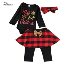 Коллекция года, брендовая одежда для новорожденных девочек, одежда на Рождество топы и клетчатая юбка-пачка, штаны, платье одежда для малышей