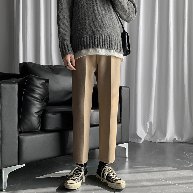 Зимние мужские утолщенные шерстяные хлопчатобумажные ткани повседневные штаны шаровары 4 цвета брюки активные эластичные облегающие шерстяные брюки M-2XL - Цвет: khaki
