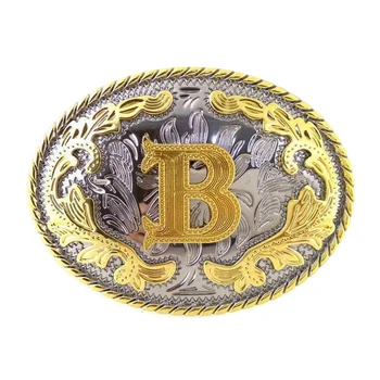 

Oval Alloy Initial Letter B Belt Buckle Arabesque Pattern Cowboy Metal Gold
