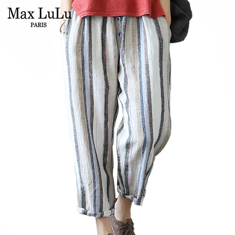 Брюки Max LuLu женские в полоску Модные свободные штаны Корейском стиле эластичные