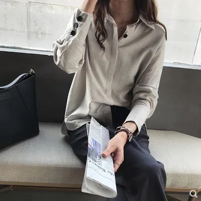 

2019 spring and autumn new solid color shirt women's loose temperament long sleeve shirt bottoming top blouse womens tops