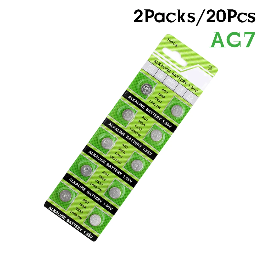 20 Unidades/pacote LR927 LR57 395A SR927W 399 GR927 AG7Button Baterias 1.55V Alcalina de Célula tipo Moeda Bateria Para Câmeras Digitais Filmadoras