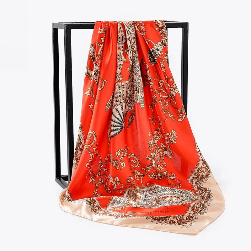 Шелковые шарфы Foulard 90*90 см квадратная голова хиджаб шарф Женский шифон шаль Бандана обертывание глушитель парео - Цвет: 03