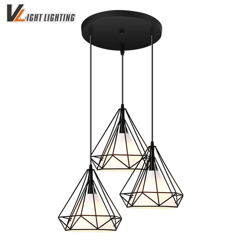 

Vintage Pendant Lamp Iron Cloth Lampshade Black Restaurant/Teahouse Indoor Iron Chain Lightings Modern Pendant Lights 3 Heads