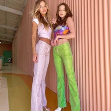 

Casual High Waist Pencil Pants Fashion Sequnied Button Straight Bright Silk Long Pants Y2k 2021 Summer Women Fashion Streetwear