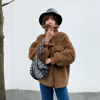 

adishree 2019 Women Coat Casual outerwear winter clothing Ladies fashion warm woolen Jackets female elegant Zippers