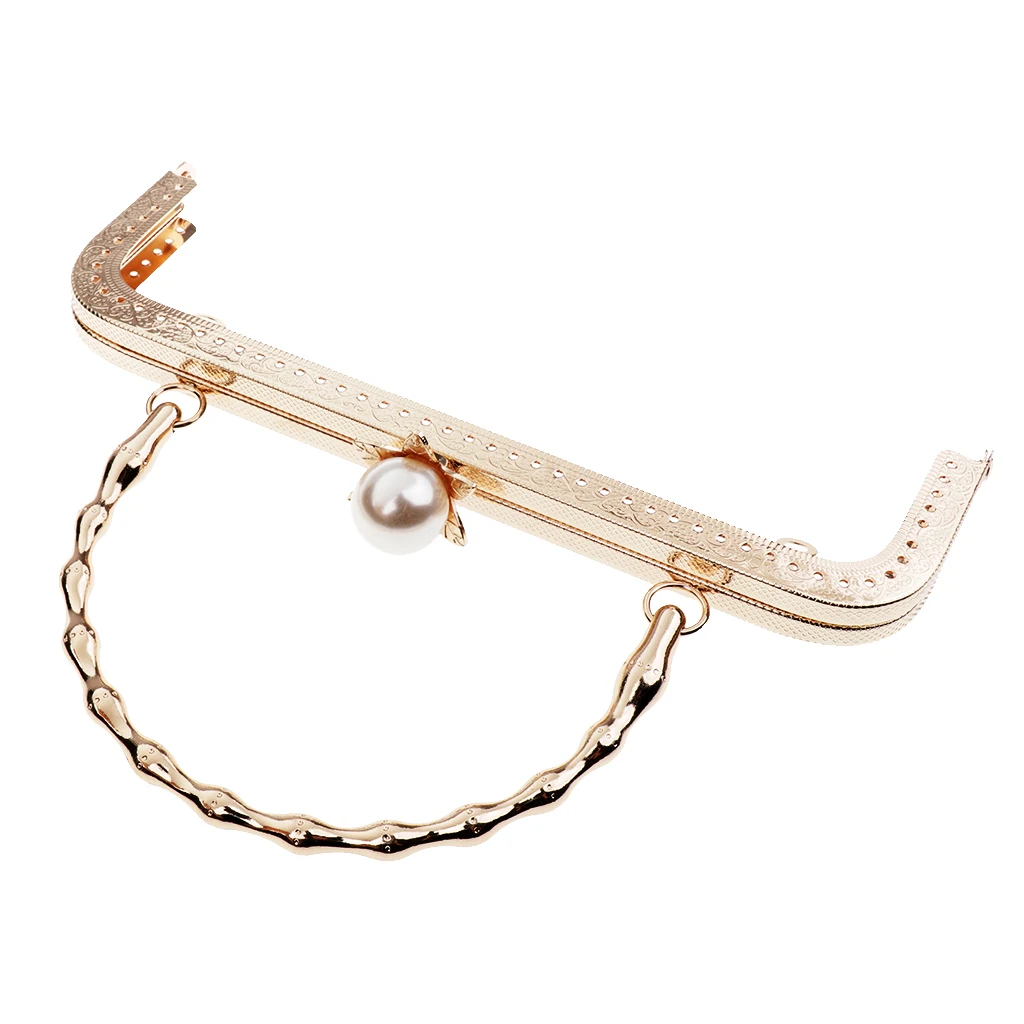 20cm Retro Purse Bag Clutch DIY Craft Metal Frame Pearl Bead Head Clasp Lock