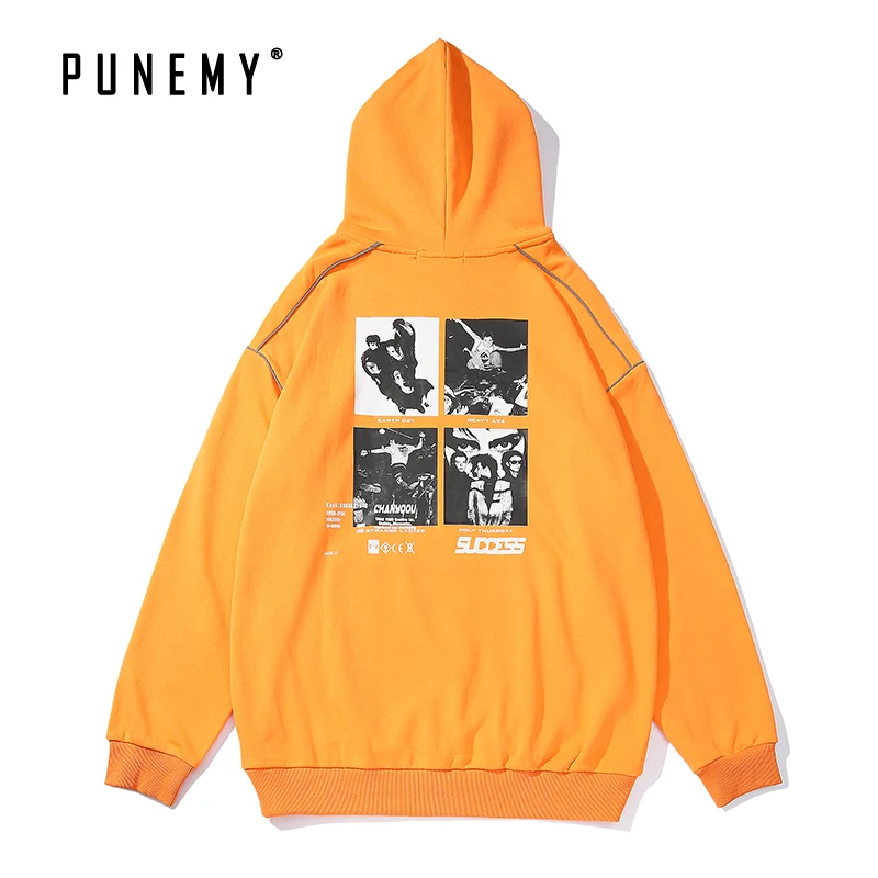 

Men Hoodies Hip Hop Pattern Print Vintage Harajuku Streetwear 3M Reflective Striped Pullover Sweatshirts Hooded Man's Hoodies