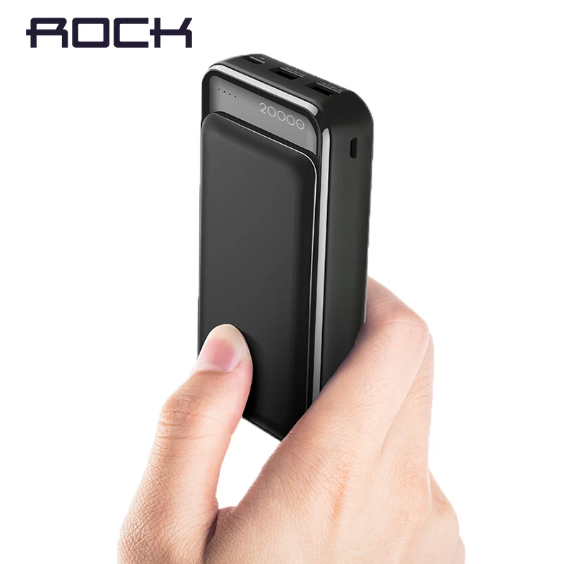 ROCK 20000 мАч портативное зарядное устройство с двумя выходами USB для iPhone11Pro Max samsung