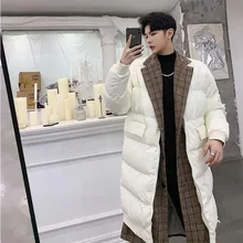 Мужская Уличная одежда, пальто в стиле хип-хоп, мужское зимнее пальто в клетку, свободная повседневная Толстая теплая куртка с хлопковой подкладкой, длинная парка, верхняя одежда