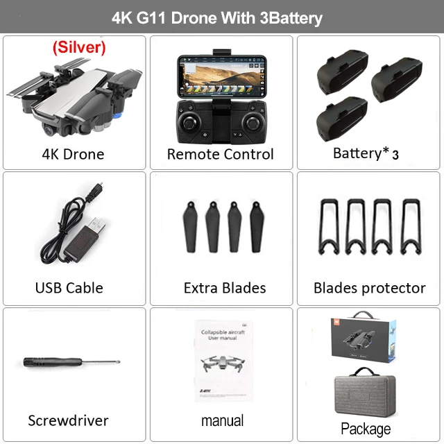 G11 4K 3B Case G11 gps дрона с дистанционным управлением 4K HD Камера оптического потока WI-FI FPV для контроля уровня сахара в крови с 50 раз увеличить Квадрокоптер с дистанционным управлением складной вертолет Профессиональный RC дроны - Цвет: G11 4K 3B Case