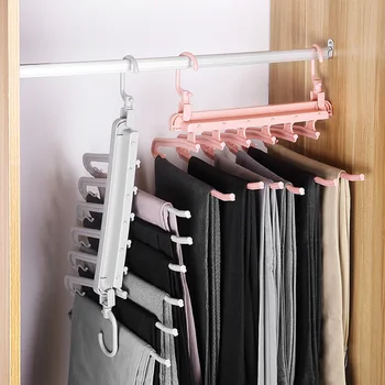 

Multi-function Clothes hanger 5 in 1 Pant magic pants clip Hanger Non-slip Scarves Towel Plastic clothes hanger Home Organizer
