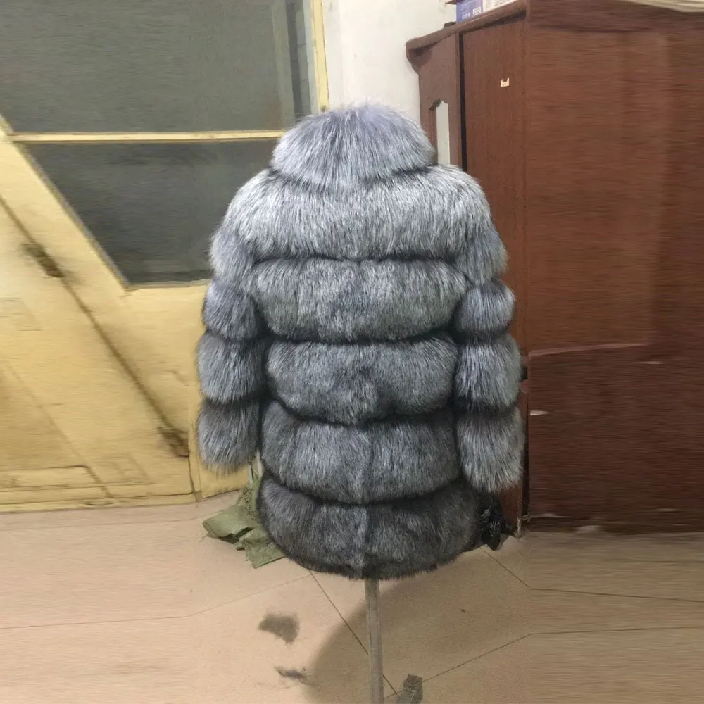 Furealux Женское пальто из натурального меха, зимняя куртка из натурального меха лисы, женская верхняя одежда с воротником-стойкой
