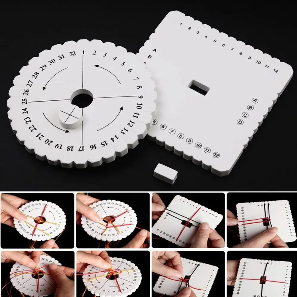 

2Pcs Round Square Kumihimo Beading Cord Disc/Disk Braiding Braided Plate DIY Jewelry Foam Board for Handmade Craft Making
