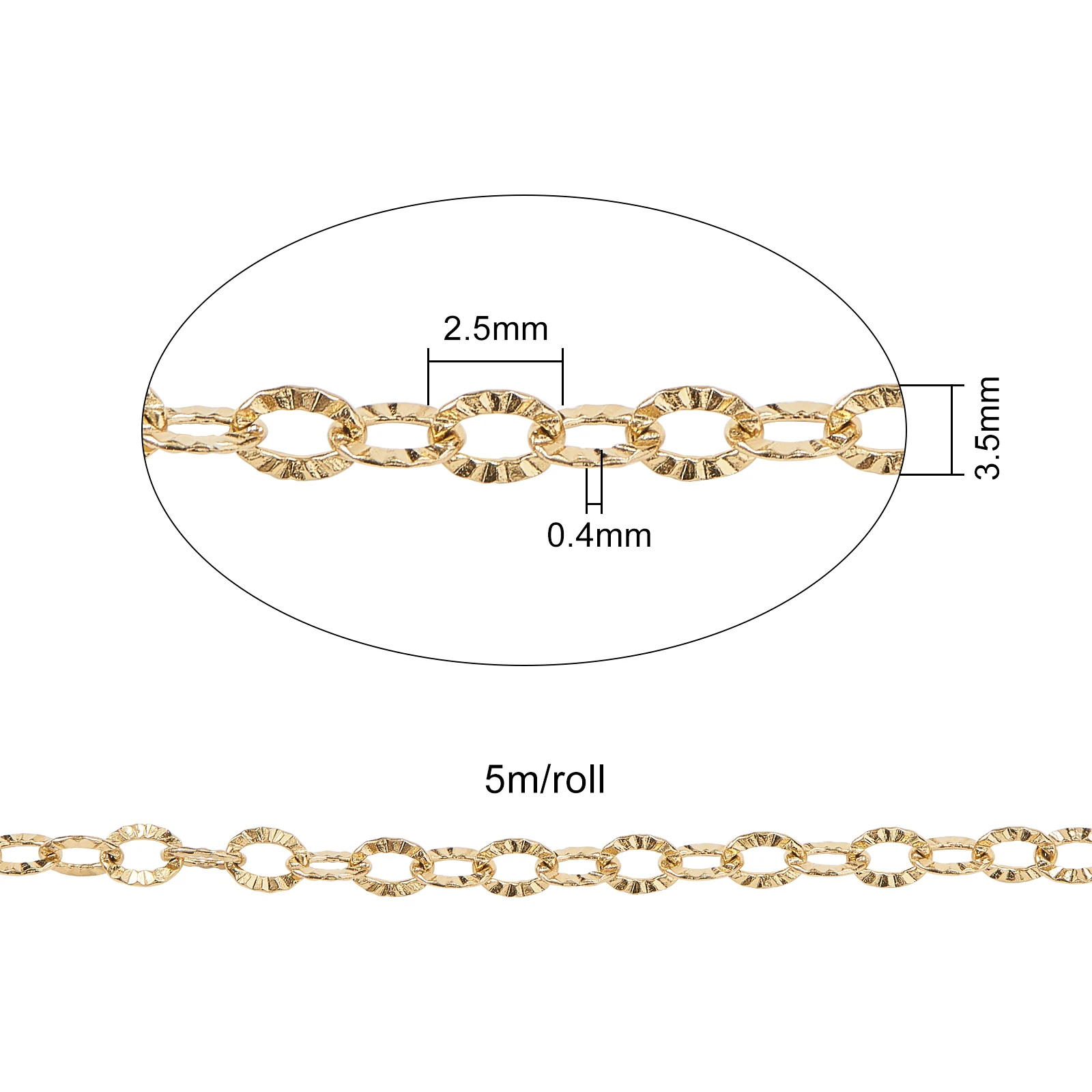 5m/roll Stainless Steel Textured Cable Chains Soldered with Spool Knurling for Necklace Bracelet Jewelry Making 3.5x2.5x0.4mm