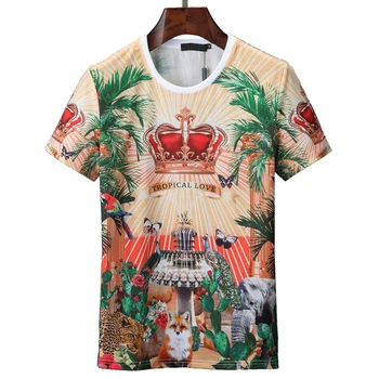 

Men's T-shirt 3D Flower and Animal Printed Figure Short Sleeve Tuns Female Summer Street Wear Hip Hop Cotton Crown