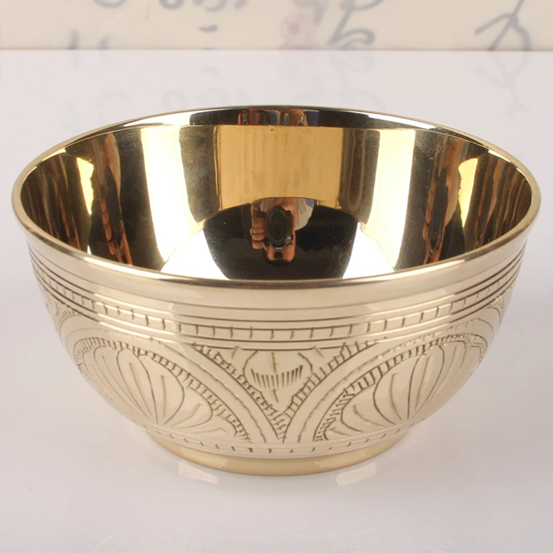 Chocolate 4-5-6 inch copper bowl rice bowl India imported pure copper bowl household tableware set copper chopsticks spoon noodle bowl - Color: Chocolate