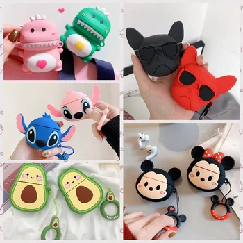 

funda For AirPods 2 Cover Cute 3D Dinosaur baby Cartoon Bulldog /Avocado silicon headphone Cover For Air pods 1/2 Earphone Case